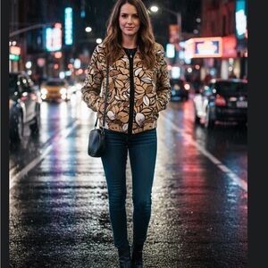 Alfred Dunner Floral Patterned Long Sleeve Jean jacket 8P pockets cottagecore